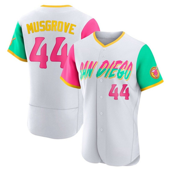 Men's San Diego Padres #44 Joe Musgrove 2022 White City Connect Flex Base Stitched Baseball Jersey